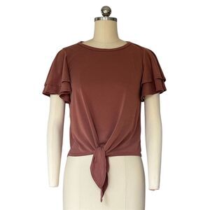 Green Envelope Women's XS Pink Tie Knot V-Neck Blouse Short Sleeve